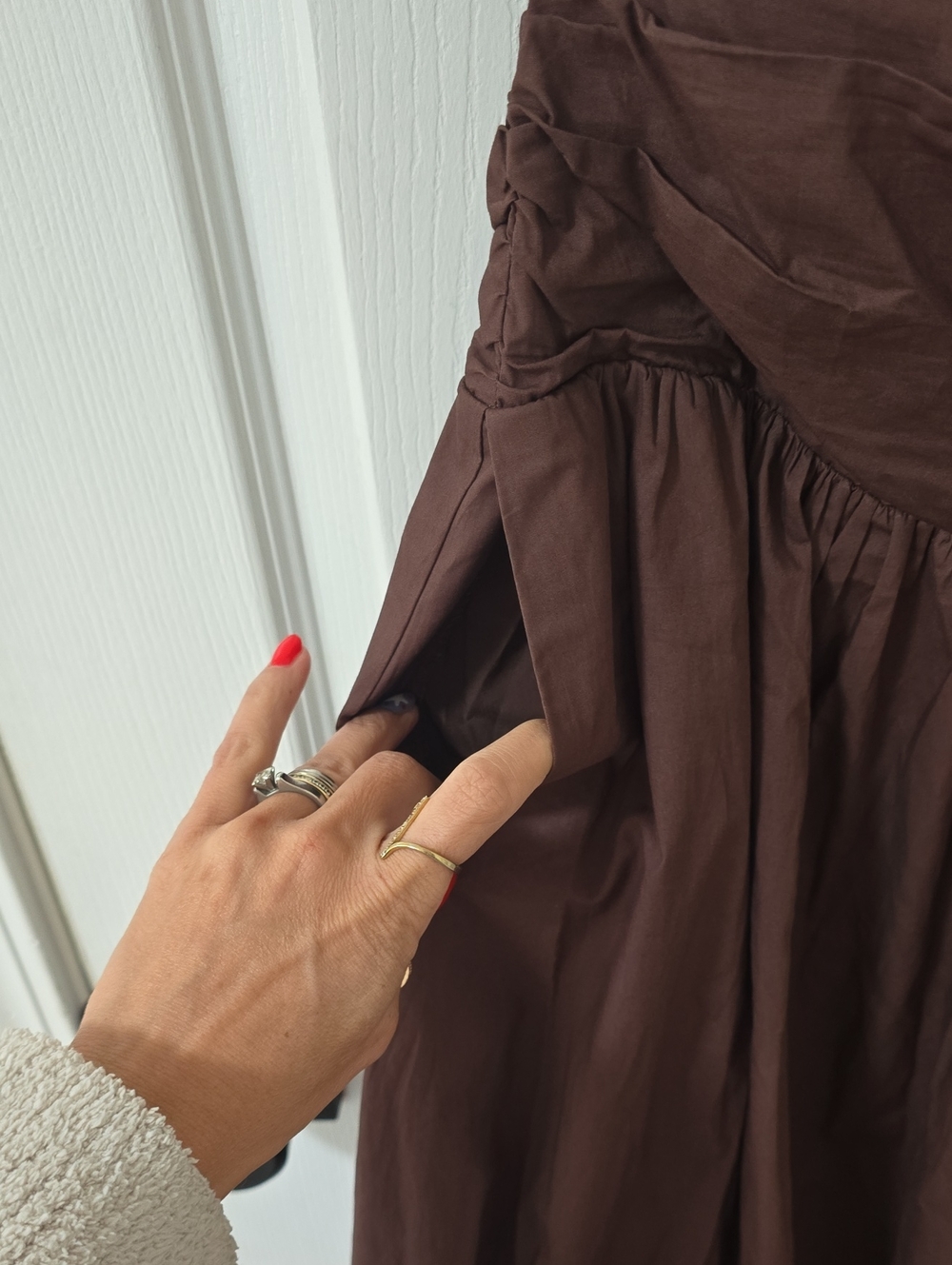 Nia Freya Chocolate Brown Strapless Bubble Hem Midi Dress New Size L - Picture 7 of 9
